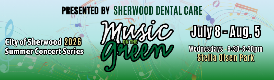 Music on the Green logo with dates and times